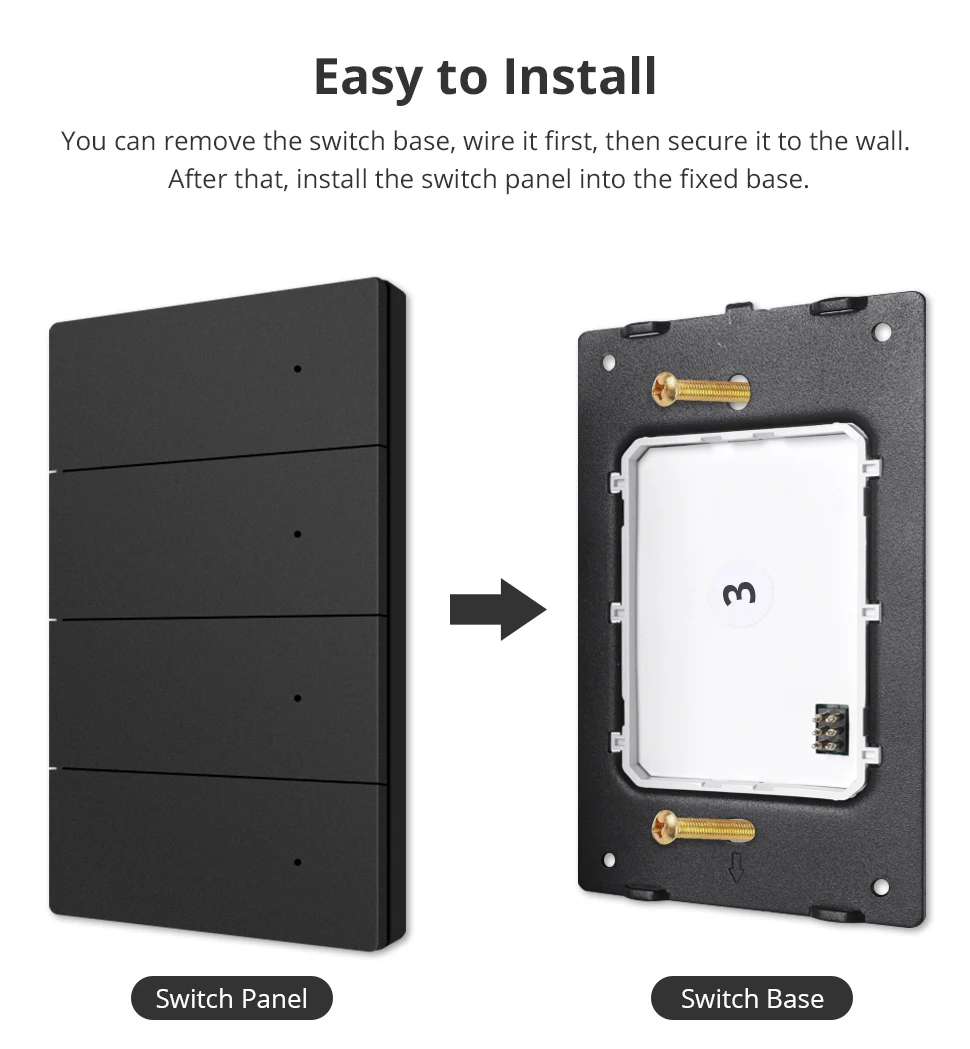 Zigbee Black Aluminum Alloy Wall Light Switch Full Button Activation Neutral Req