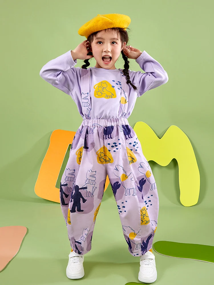 

4Y Baby Girls Clothes Set 96% Cotton 2022 Spring Autumn Purple Full Sleeve Hoodies + Long Pants Leisure Style Cartoon Kids Wear