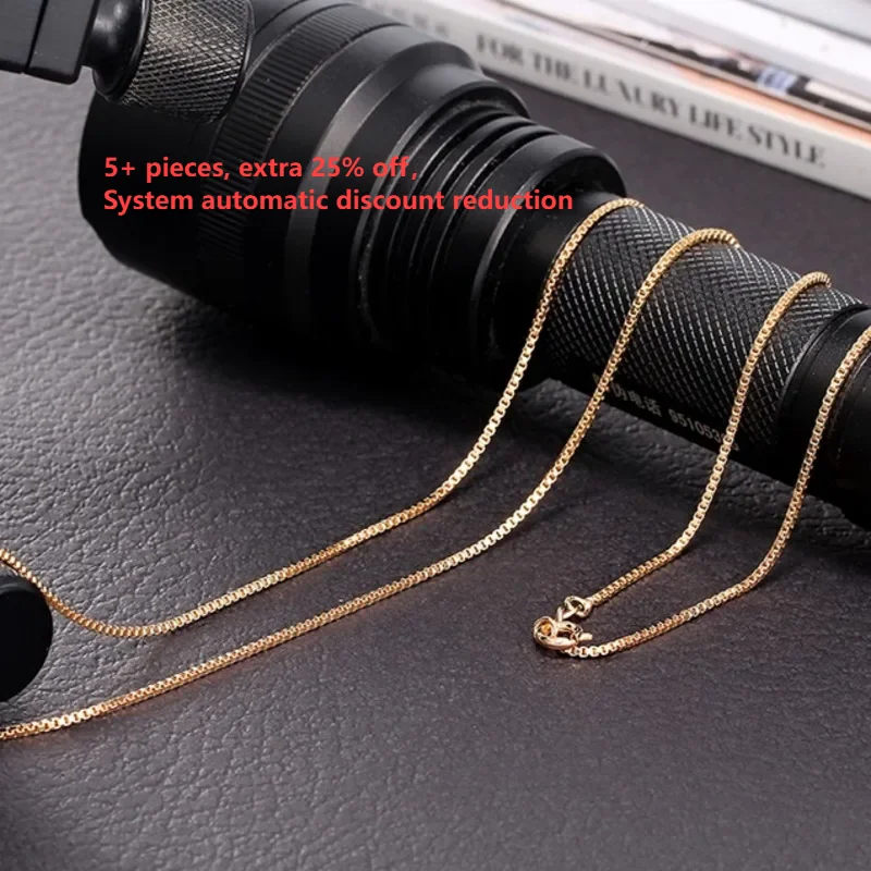 35cm-70cm 1mm Brass Yellow Gold Color Box Chain Necklace Cuban Necklaces Fashion Necklace Metal Necklace Sterling Chain Necklace Women Men Boy Girls Jewelry