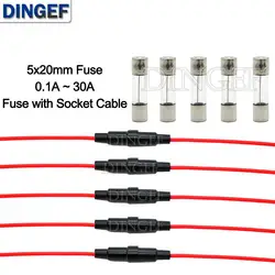 Enhanced Glass Fuse Holder Set with Wire Cables - 10 Pieces - 3A