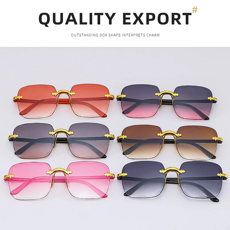 Korean Fashion Large Square Frame Rimless Sunglasses UV400 For Women Modern Gradient Sun Glasses Summer Outdoor Travel_voghion.com