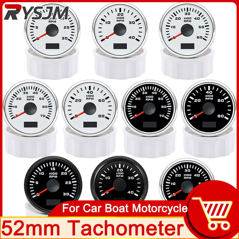 7 Color Backlight 52mm Tachometer 3000/4000/6000/7000/8000 RPM For Marine Car Boat Yacht Waterproof IP67 Water and fog proof