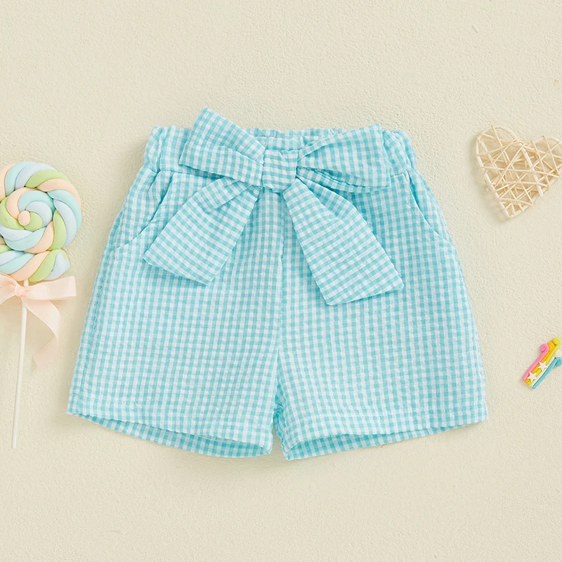 Citgeett Summer Kids Toddler Girl Plaid Print Shorts Casual Bow Elastic Waist Short Pants Clothes