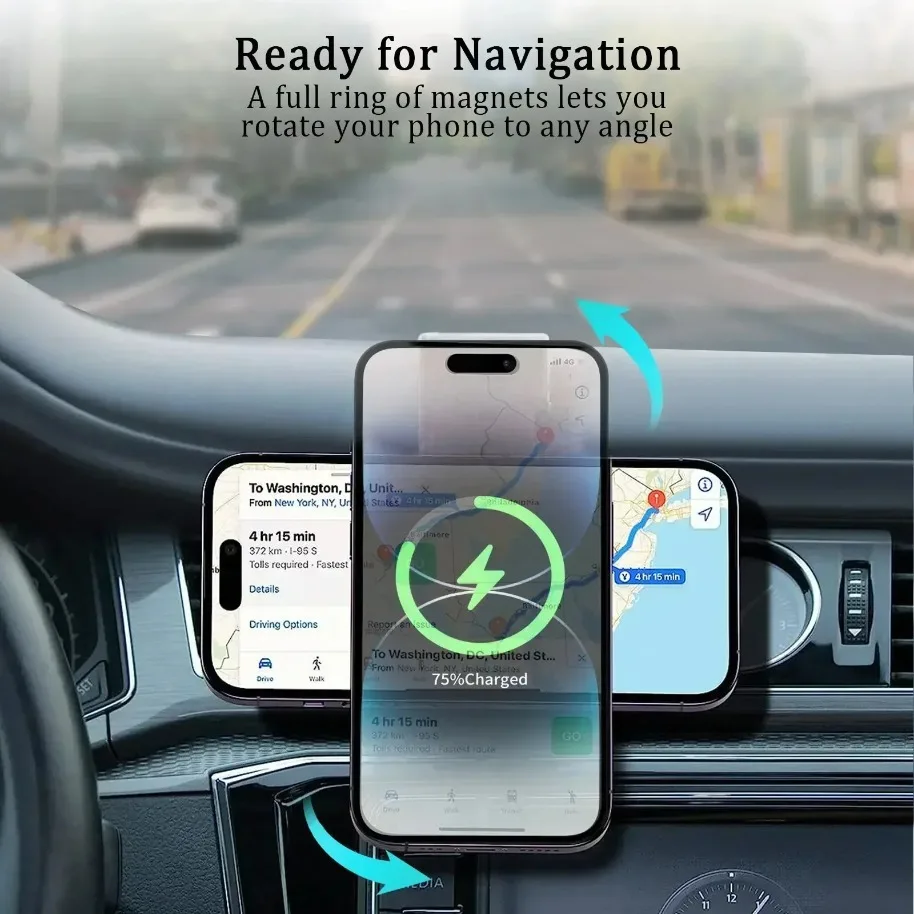 Magnetic Wireless Charger Adhesive Style Adjustable Dashboard Phone Chargers For Magsafe iPhone 17 16 15 14 13 12 Fast Charging
