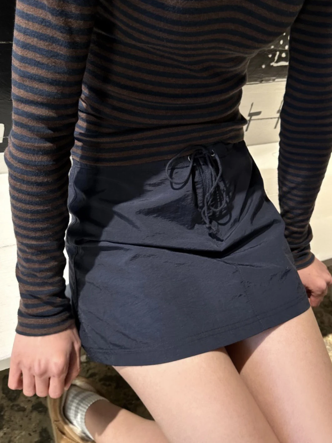 Navy Drawstring Mini Skirts Woman Summer Pocket High Waist A-line Short Faldas Casual American Vintage Streetwear Y2k Skirt
