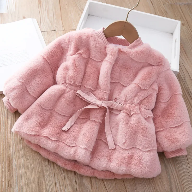 

Toddler Girls Fur Coat Winter Autumn Warm Velvet Woolen Overcoat Children Cute Belt Jacket For Baby Girl Christmas TZ303
