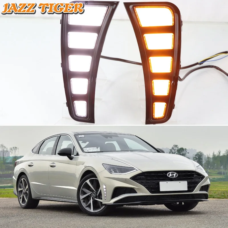

JAZZ TIGER 2 шт. динамический желтый сигнал поворота 12 В Автомобильные ДХО светодиодные противотуманные фары светодиодсветодиодный дневные хосветильник для Hyundai Sonata 2020 - 2022