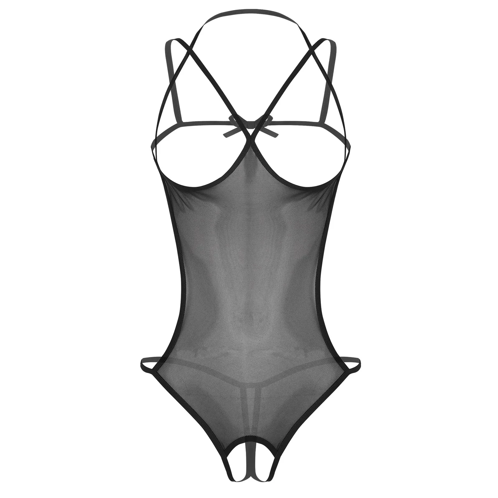 Women Mesh Exotic Teddies Lingerie Exposed Nipples Cups Open Crotch See-through Crotchless Catsuit Leotard For Clubwear Costumes women underwear sexy lingerie