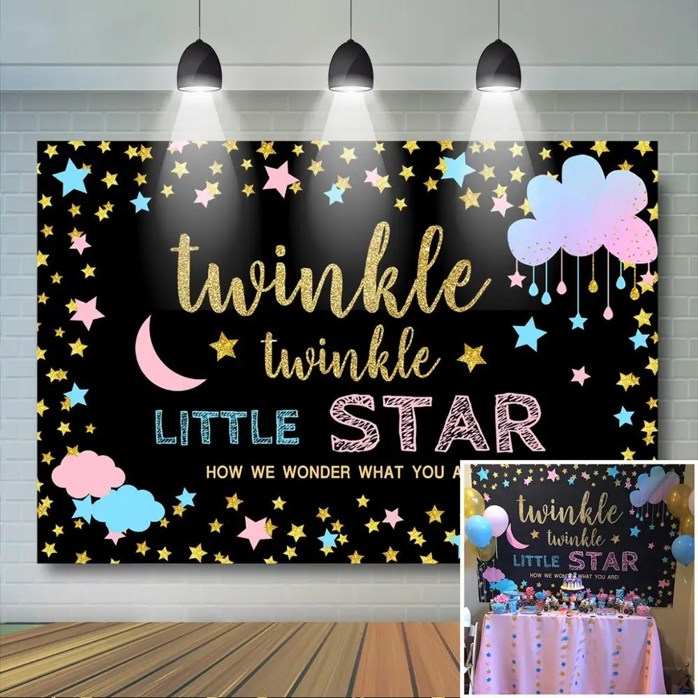 Mocsicka Twinkle Little Star Gender Reveal Background Pink Blue Cloud Photography Background Gender Reveal Party Banner Decoration