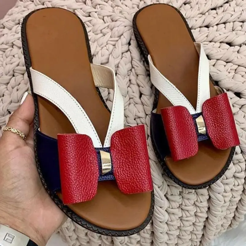 2021 Summer Women's Slippers Butterfly-Knot Casual Flat Sandals Open Toe Slip On Shoes Beach Party Lady Flip Flops for Women