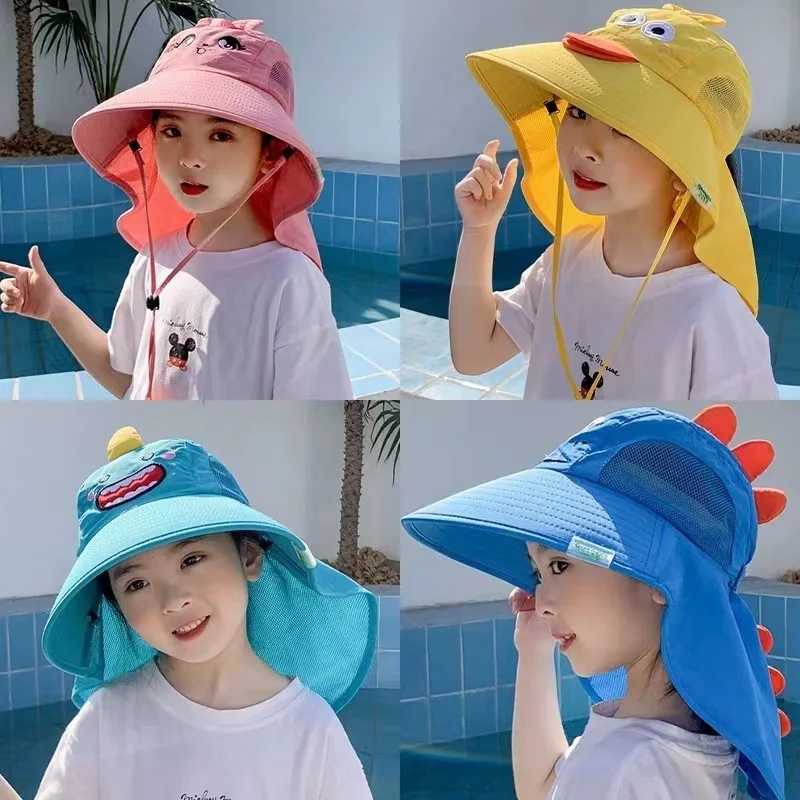 

Kids Sun Hat Summer Outdoor Neck Ear Cover Anti UV Protection Beach Caps Kids Boys Girls Travel Flap Cap for 3-10Years Children