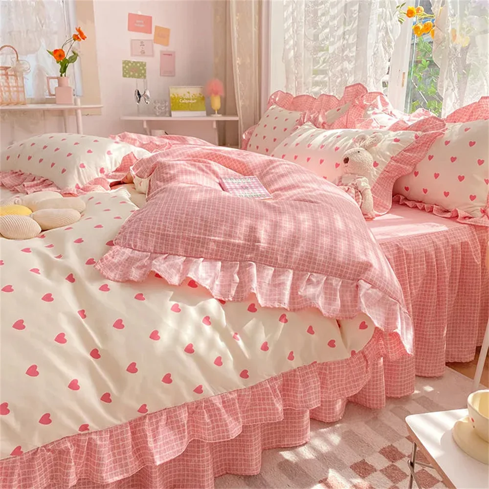 

Корейское постельное белье принцессы Kawaii кружевной пододеяльник с оборками для девочек Женский домашний текстиль 150x200 см постельное белье