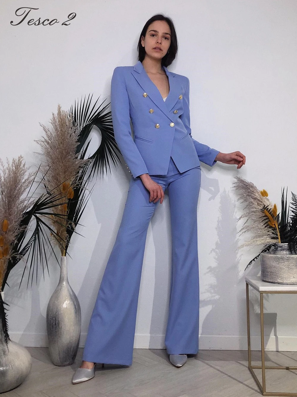 

Tesco Women Suit Flare Pants Blazer Pant Suit Set for Women Formal Outfit for Office Lady Suit for Wedding Party Prom