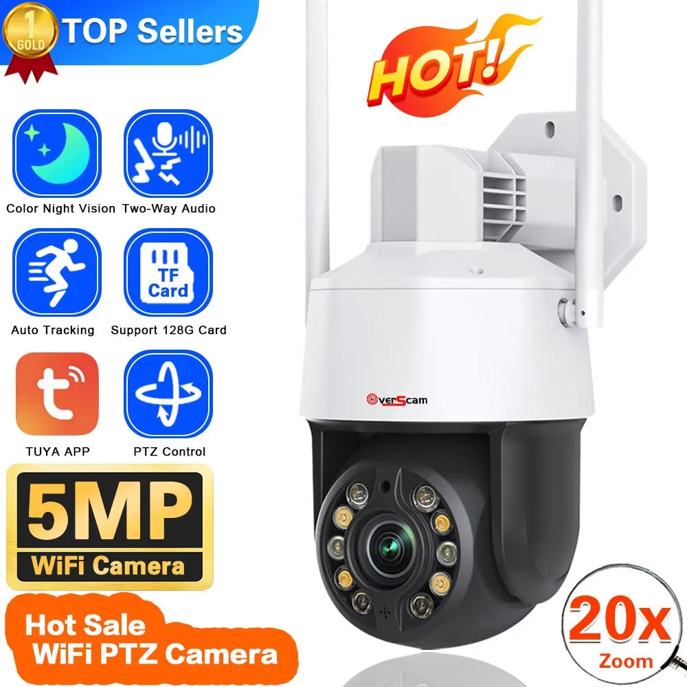 

5MP Tuya 20X Optical PTZ Zoom Security Camera Outdoor Full Color Night Vision WiFi Video Surveillance Cameras Auto Tracking 4K