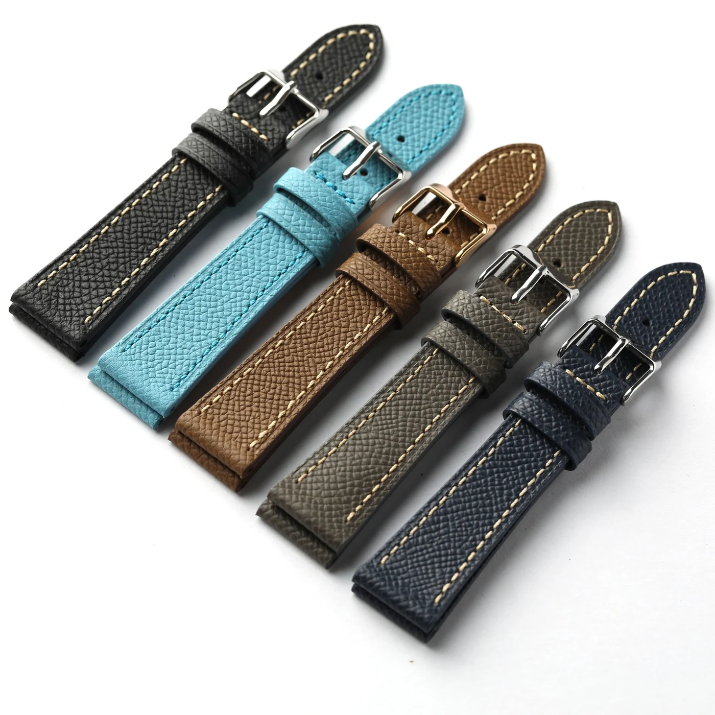 Elegant Black and Gray Handcrafted Leather Watch Strap – Premium Top-Grain French Cowhide