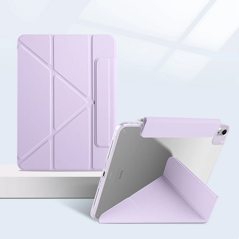 Elegant Smart Fold Leather Tablet Case with Acrylic Back and Magnetic Closure