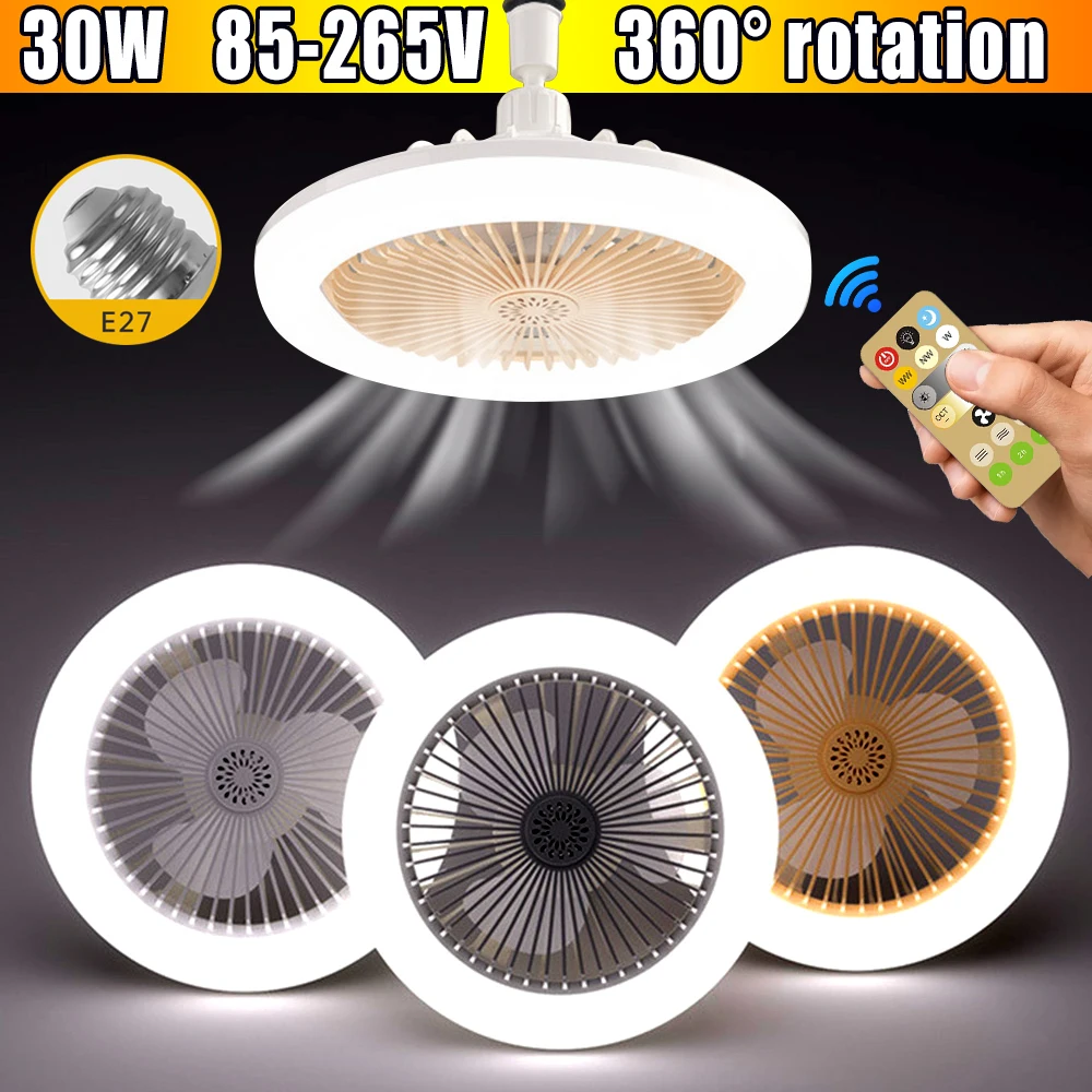 E27 Ceiling Fan Light 30w LED Fan Lamp 360 Rotating Ceiling Fan Light Can Be Adjusted For Living Room Bedroom Chandelier 86-265V