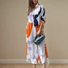 Fashion Sexy Side Split Turn Down Collar Shirt Long Dress Elegant Temperament Printed Long Sleeve Pocket Single Breasted Dress 1