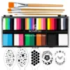 Bowitzki Carnival Professional Face Painting Kit for Kids Adults 12x10gm Body Stencil One Stroke Split Cake Rainbow Halloween 1
