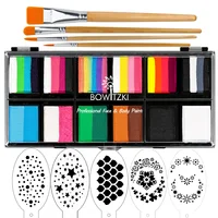 Bowitzki Carnival Professional Face Painting Kit for Kids Adults 12x10gm Body Stencil One Stroke Split Cake Rainbow Halloween 1