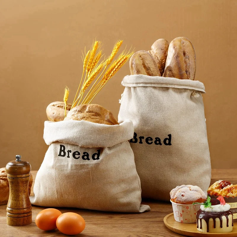 

3 Piece Bread Bags Burlap Reusable Drawstring Bread Bags Linen Unbleached Loaves Pastries Bags Handmade Food Storage