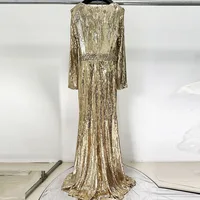 QMQA mode femmes robe de soirée de luxe perle diamant épissé or paillettes taille haute élégante robe Maxi 2025 nouveaux vêtements QM601 4