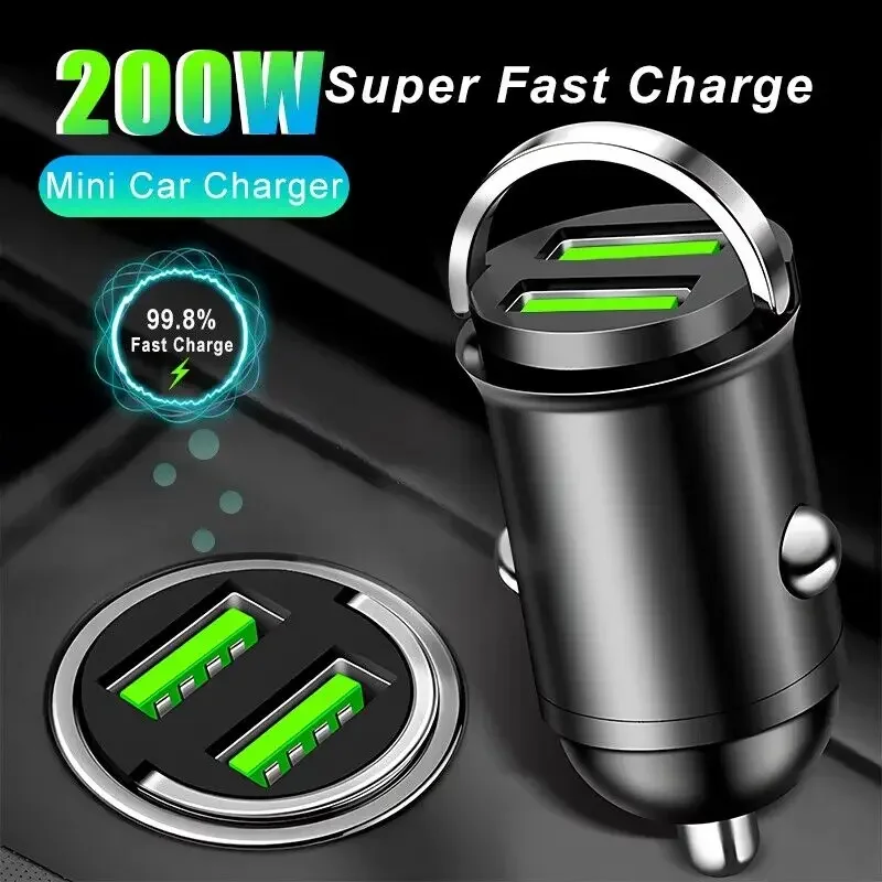 car charger 200W Mini Pull Ring Car Charger Dual USB Fast Charging for iPhone Huawei Xiaomi Samsung QC 3.0 Phone convenient Charger Adapter