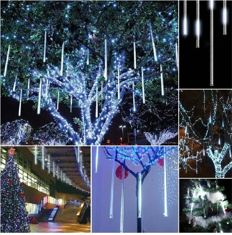 

1/2/3/4 Set Meteor Shower String Lights Waterproof Falling Raindrop Fairy Garden Christmas Holiday Spring Festival Patio Decor