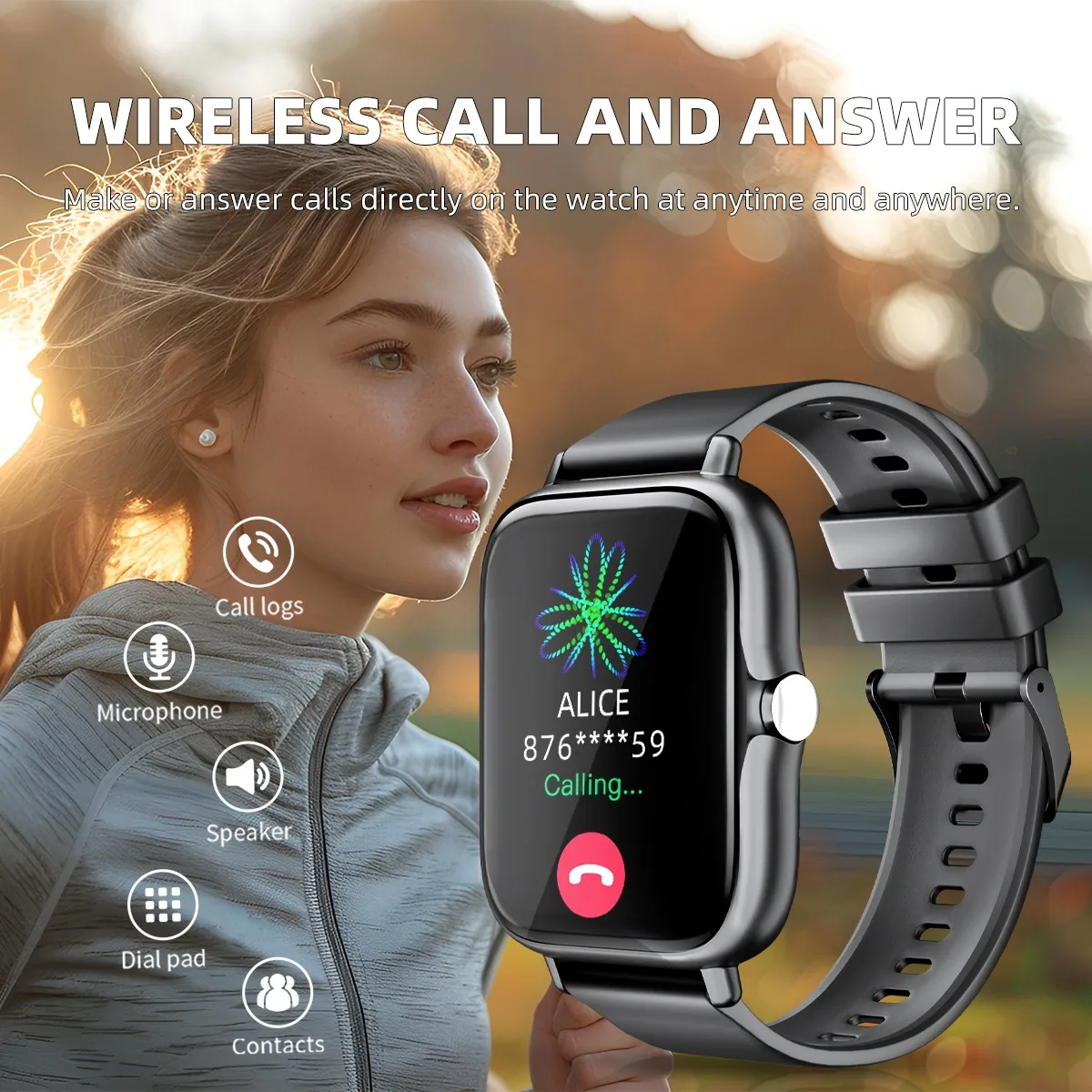 ساعة ذكية مقاومة للماء مقاس 1.83 بوصة مع رسالة الر...