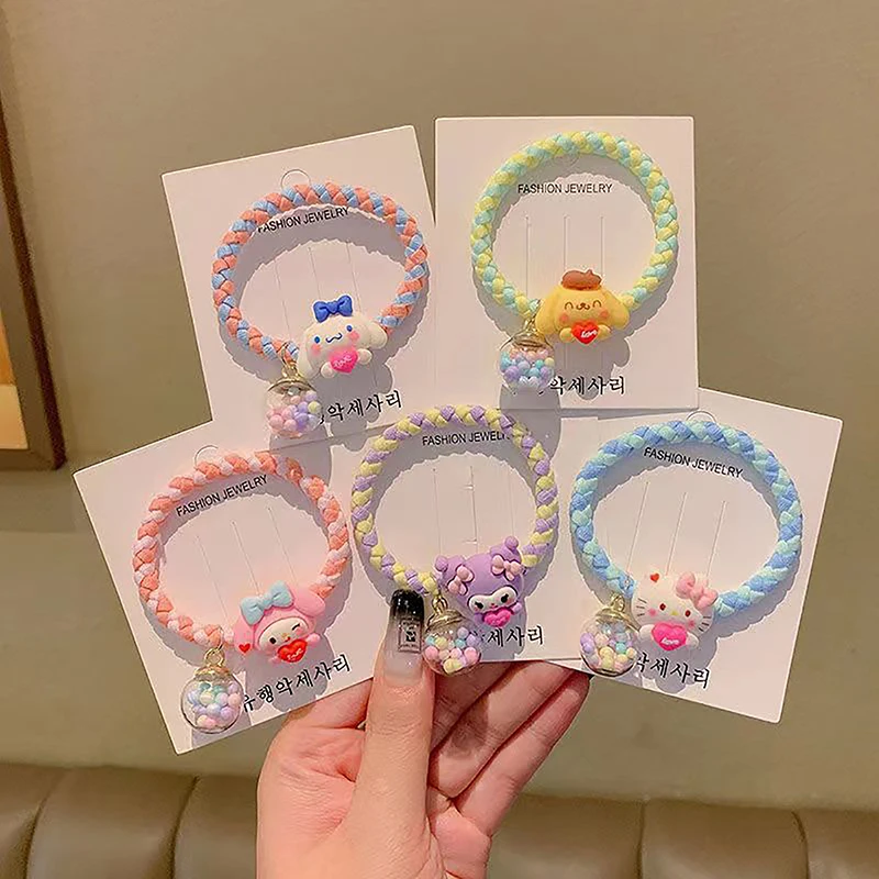 

Милая заколка для волос Kuromi Cinnamoroll для девочек, мультяшная цветная повязка для волос, держатели для конского хвоста, резинки для волос, аксессуары для волос