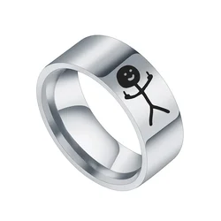 Stainless Steel Stickman Middle Finger Ring - Trendy Hip Hop Doodle Jewelry Gift - 8 (Sliver)