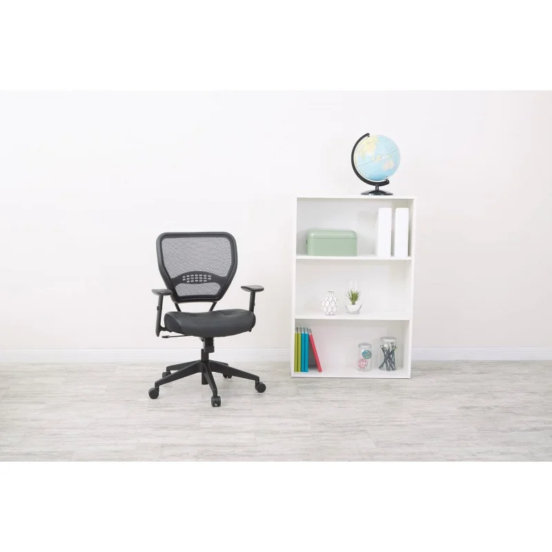 Professional AirGrid Dark Back and Padded Black Eco Leather Seat, 2-to-1 Synchro Tilt Control, Adjustable Arms and Tilt Tension