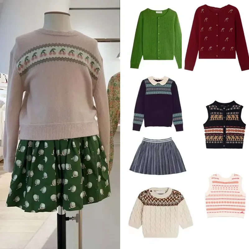 2025 BP 가을 울 코튼  소녀 핑크  소녀 가디건  소녀 겨울 옷 스웨터 조끼  소년 스웨터