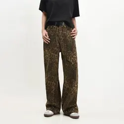 Women's Brown Jeans Leopard Print Retro Straight Tube Baggy Pants Fashion Street Fashion Y2K Jeans New Winter Leggings