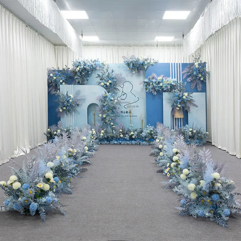 

Blue Romance Artificial Flower Wedding Background Decorations Wedding Festival Party Stage Road Row Flower Ornaments Supplies
