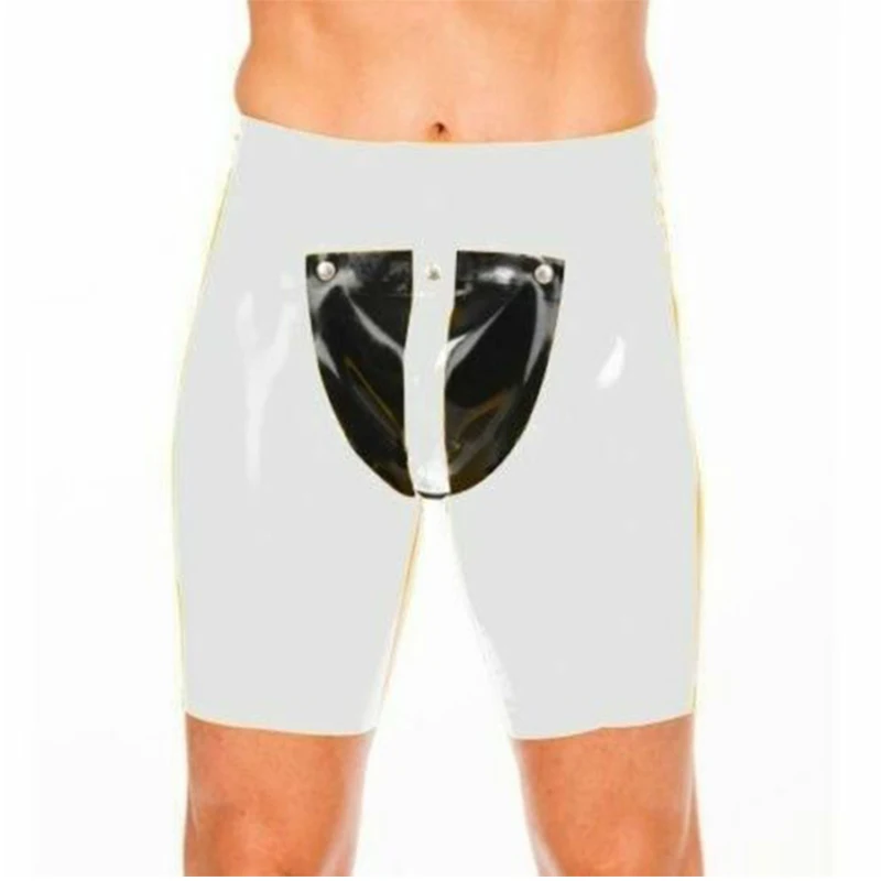 

Handmade Men Latex Boxer Men Rubber Underwear Shorts with Front Cod Button Back Open