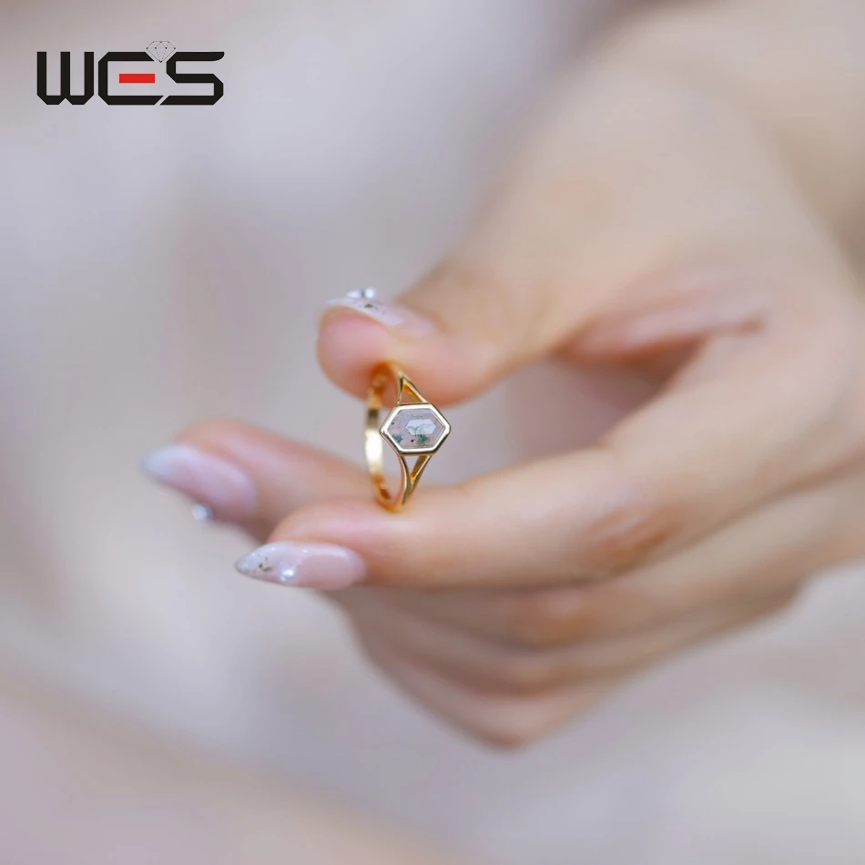 WES 925 Sterling Silver Moss Agate Ring for Woman Luxury Wedding Jewelry Gemstone 5*8mm Party Wedding Gifts Fine Jewelry Trendy WES 925 Sterling Silver Moss Agate Ring for Woman Luxury Wedding Jewelry Gemstone 5*8mm Party Wedding Gifts Fine Jewelry Trendy