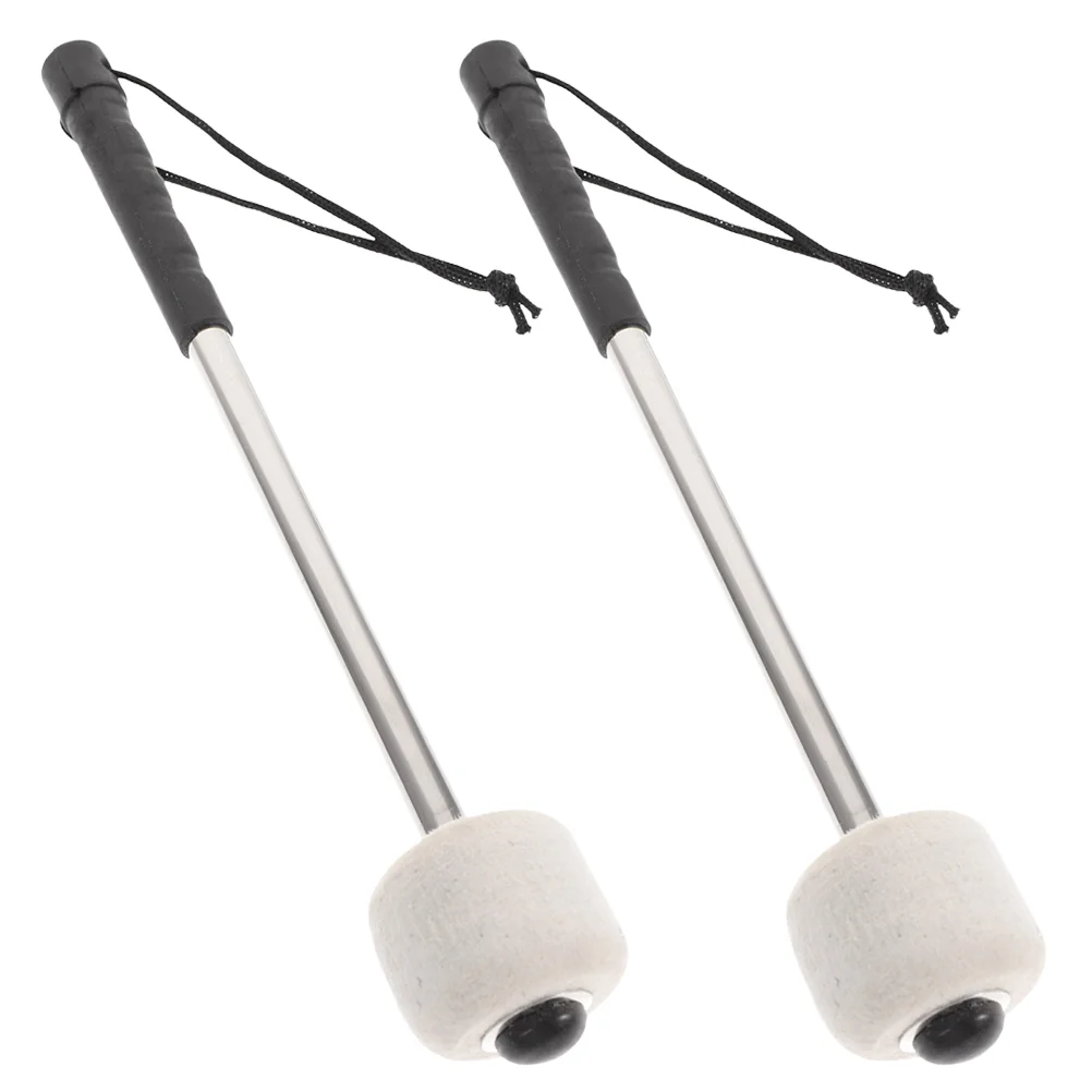 2pcs Felt Bass Drum Mallets Wool Felt Mallets Sticks with Stainless Steel Handle Instrument Percussion Mallets