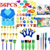 56Pcs Diy Children Painting Foam Sponge Brush Apron Moulds Tool Kit for Kids Early Art Education Learning Drawing Graffito Gift 1