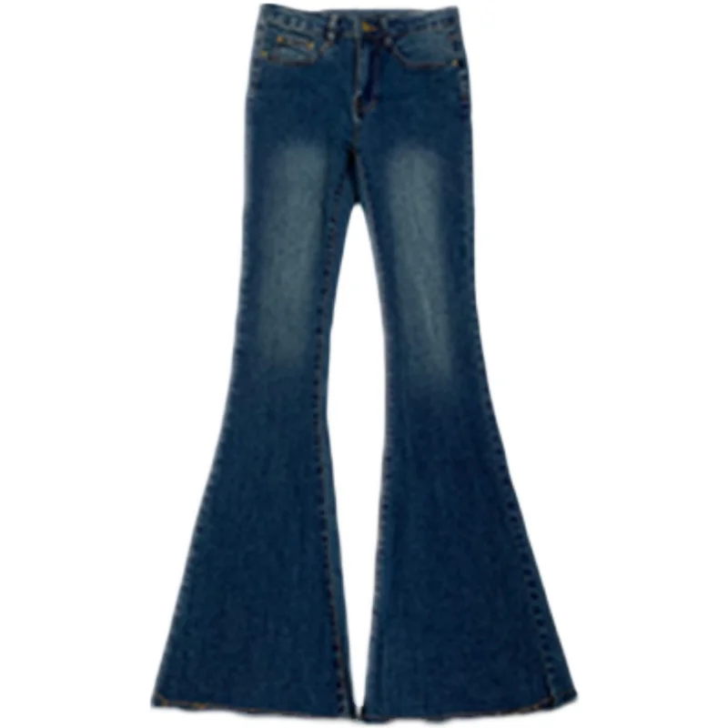 Women Long Flared Jeans Loose Denim Pants Bottom Straight High Waist Stretch Urban Female Flare Trouser Korea Fashion Streetwear