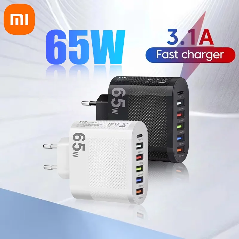 Xiaomi Charger 3.1A 5Ports USB Charger PD 65W Wall Charging Adapter QC 3.0 For iPhone 14 Samsung Mobile Phone Plug Charging plug adapter