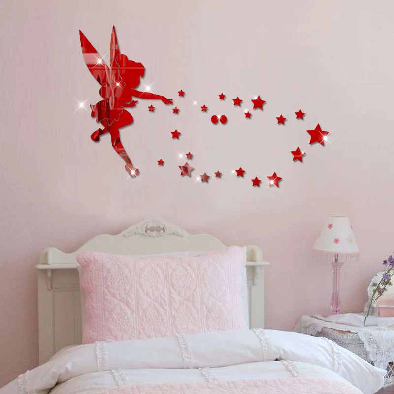 Wall acrylic mirror wall stickers angel stereo mirror stickers bedroom decoration laser engraving room decoration originality
