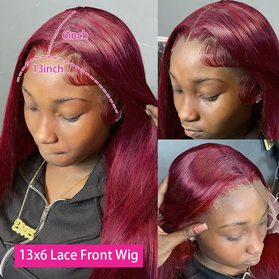 Human Hair Wig 99J Burgundy 13x6 HD Lace Frontal