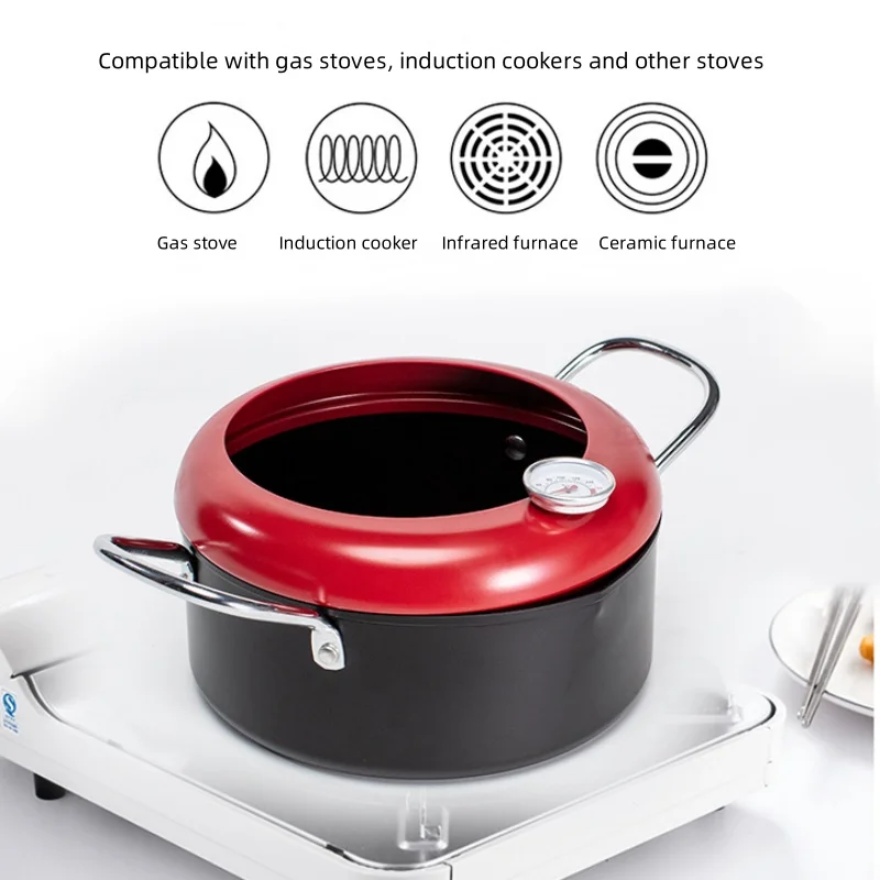 Multifunctional Japanese Deep Fryer Household Small Deep Fryer with Thermometer Non-stick Pan Tianluo Soup Pot