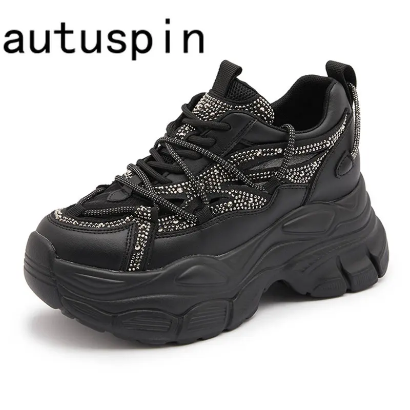 

Autuspin 7.5cm Platform Women Mesh Sneakers New Design Ladies Luxury Bling Crystal Vulcanized Casual Shoes Breathable Outdoor