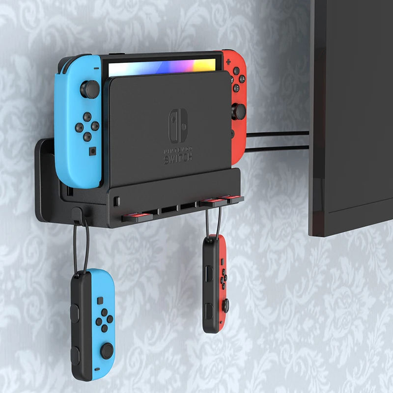 LINGYOU – support mural OLED pour Nintendo Switch, avec 6 emplacements et 2  crochets, pour ranger en toute sécurité votre Console Switch à proximité ou  derrière la télévision