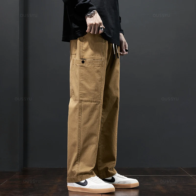 OUSSYU Brand Clothing Men's Cargo Pants 100%Cotton Solid