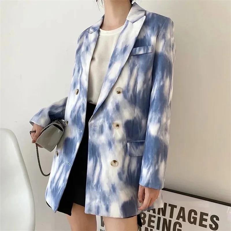 Casual Simple Gradient Color Blazer 2023 Women New Fashion Mid-Length Double Breasted Commute Office Blazer Autumn Winter Suit