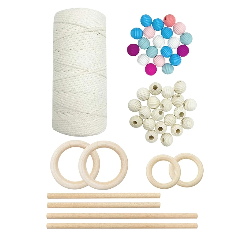 

NEW-DIY Macrame Kit,Macrame Wall Hanging Kit,Cotton Cords 3Mm,Wooden Rings,Wooden Sticks,Plant Hanger Kits For Beginners