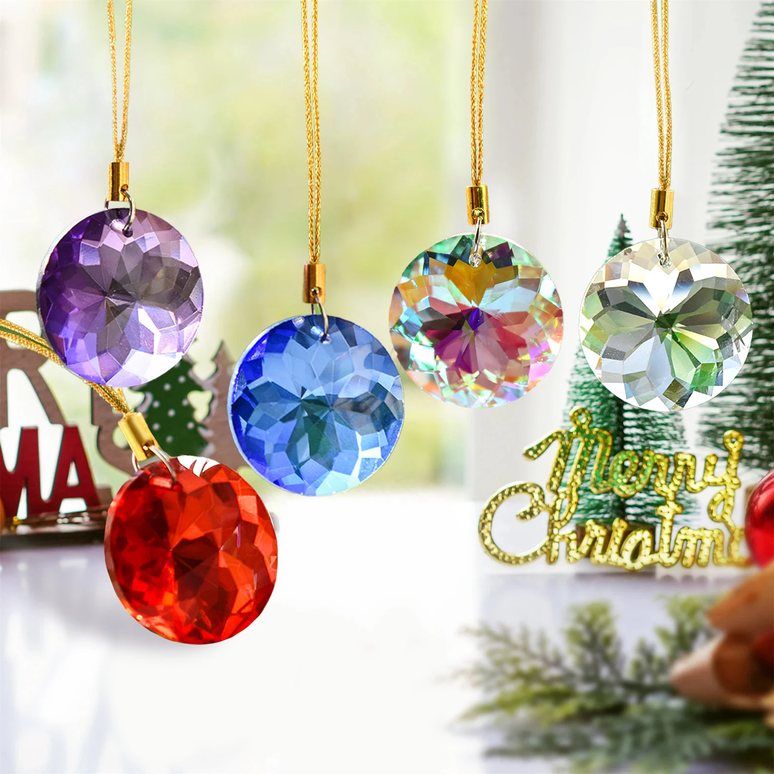 

12 pieces crystal glass Christmas ball ornaments, 1.18 inch mini round prism flower Christmas tree ornaments, wedding party home